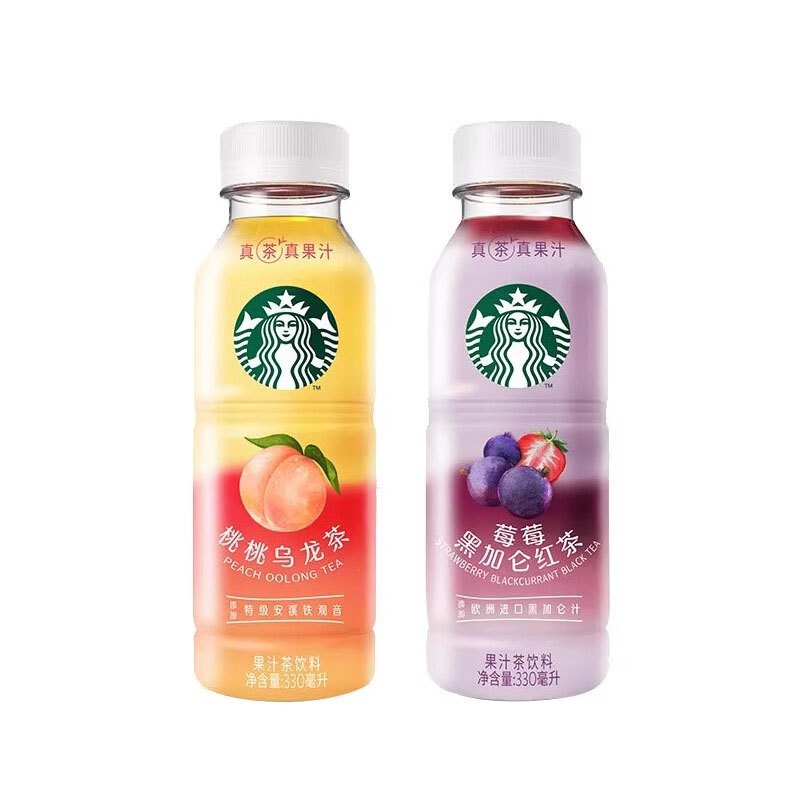 星巴克星茶饮桃桃乌龙茶果汁茶饮料330ml*3瓶+莓莓黑加仑红茶330ml*3瓶