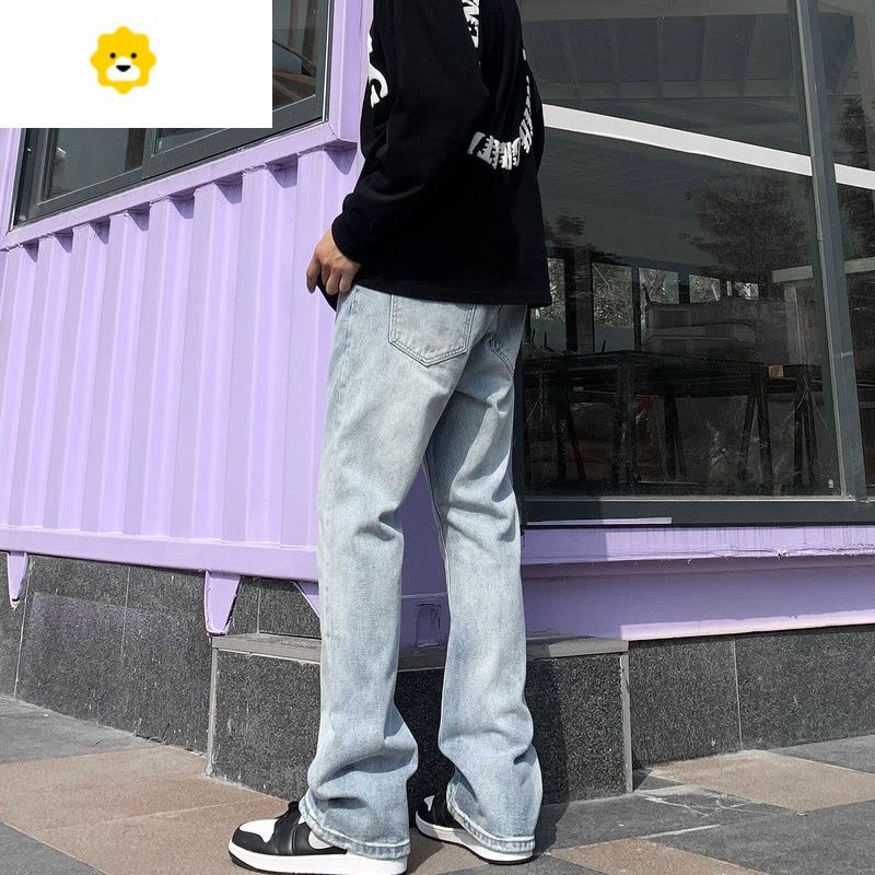 FISH BASKETD美式高街国潮微喇叭牛仔裤男女潮牌宽松直筒vibe休闲工装裤图片