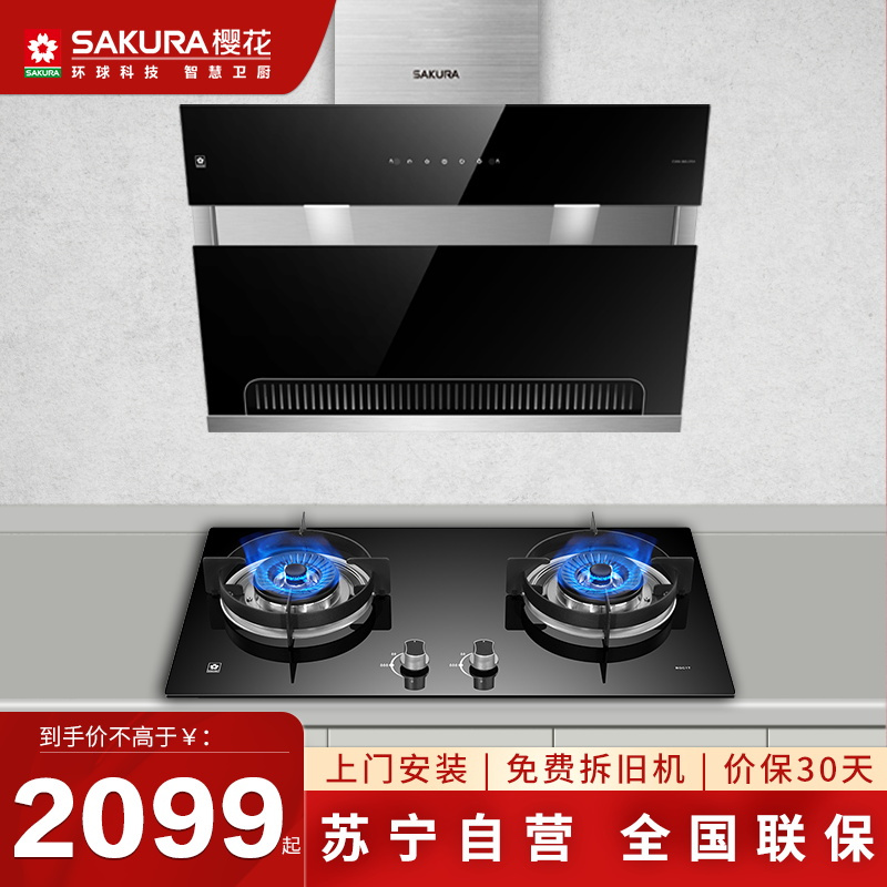 樱花(SAKURA)烟灶套餐 侧吸式烟灶套装大吸力油烟机4.5KW方形燃气灶厨电两件套2701+BGC1T液化气