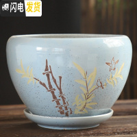三维工匠蝴蝶兰花盆陶瓷特价家用简约大号特大清仓带托盘绿萝吊兰多肉花盆 S1苹果XYD蓝-竹单个 中等