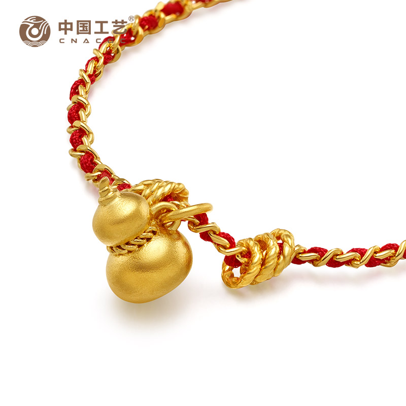足金999古法葫芦编织手绳-红绳 5.26克-红
