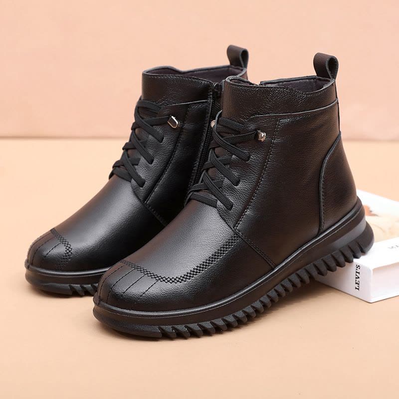 秋季新款真皮妈妈棉鞋软底防滑加厚舒适中老年女棉鞋厂家直销批发图片