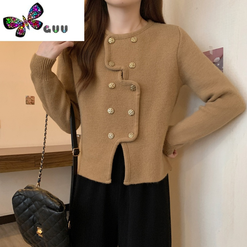 语娄小香风新年红色毛衣女法式高级感不规则短款开衫针织外套上衣