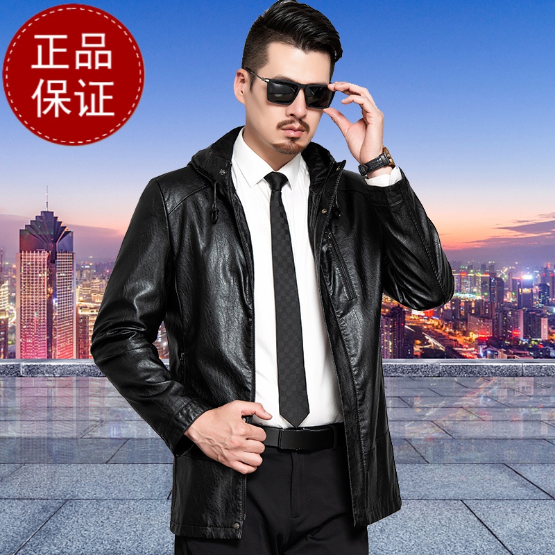 免费试穿海宁真皮男皮毛一体男外套青中年连帽真皮真毛冬季加厚皮衣皮夹克海宁真皮绵羊皮 190/100A 黑色