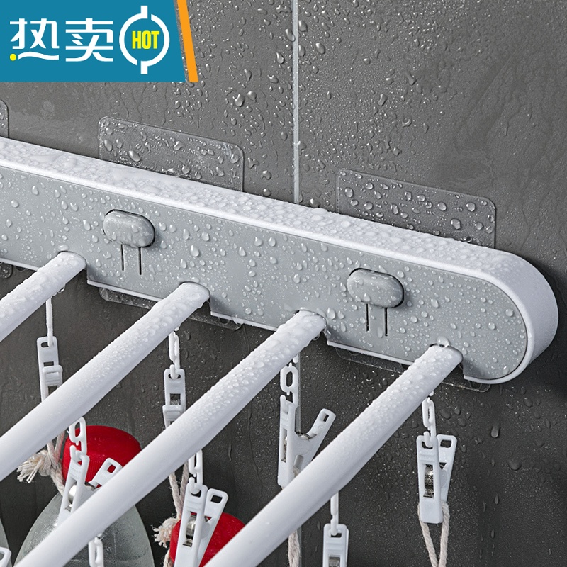 敬平免打孔折叠晾衣架壁挂式夹子晾衣夹阳台卫生间晒内衣内裤袜子器 三格黑色[12夹] 1个高清大图