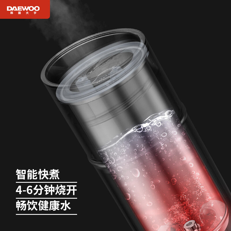 大宇(DAEWOO) D3 电水壶 烧水壶便携式家用宿舍学生旅行电热水壶 随行冲奶泡茶养生保温杯 白色