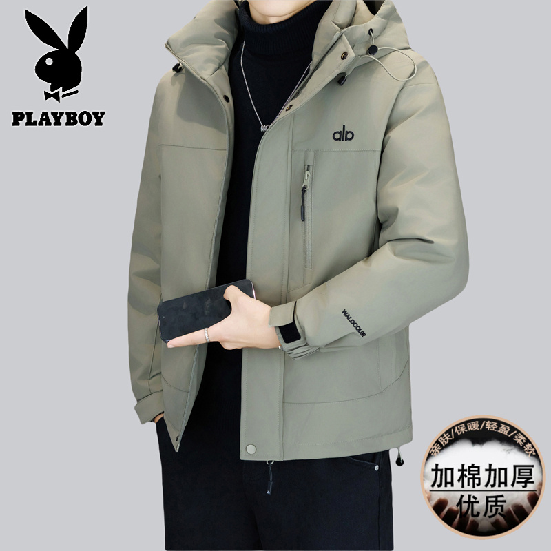 花花公子新款高品质冬季新款户外防寒服三防连帽加绒加厚羽绒棉服男装夹克外套_350高清大图
