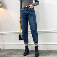 SH苼荟薄料牛仔裤女宽松2019秋季新款宽松阔腿哈伦裤高腰韩版老爹裤女裤sh1685