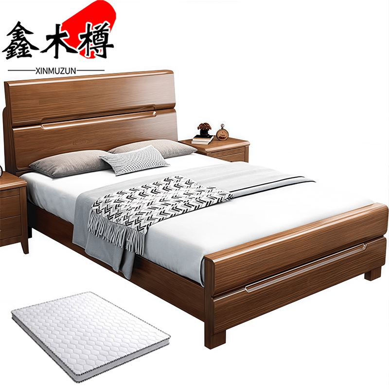 鑫木樽床+床垫+床头柜120cm套高清大图