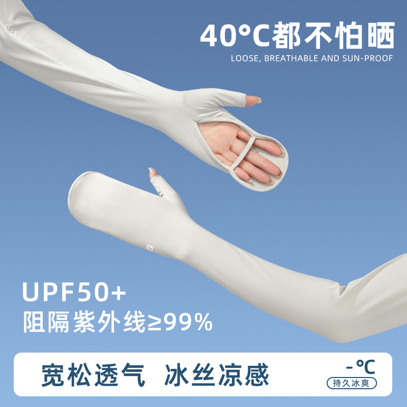 冰丝防晒袖套女防紫外线2025新款骑行电动车开车护臂手套一体2丝高清大图