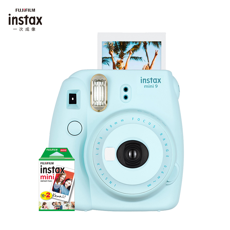 富士(FUJIFILM)INSTAX 立拍立得 一次成像胶片相机 mini9 冰霜蓝相机 套餐二(含20张相纸)