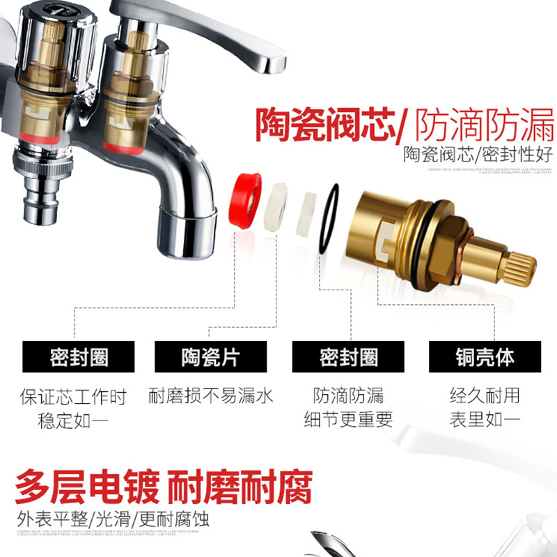 潜水艇(submarine) 全自动洗衣机专用水龙头接头家用全铜自动止水嘴46分一进二出通用款三角阀