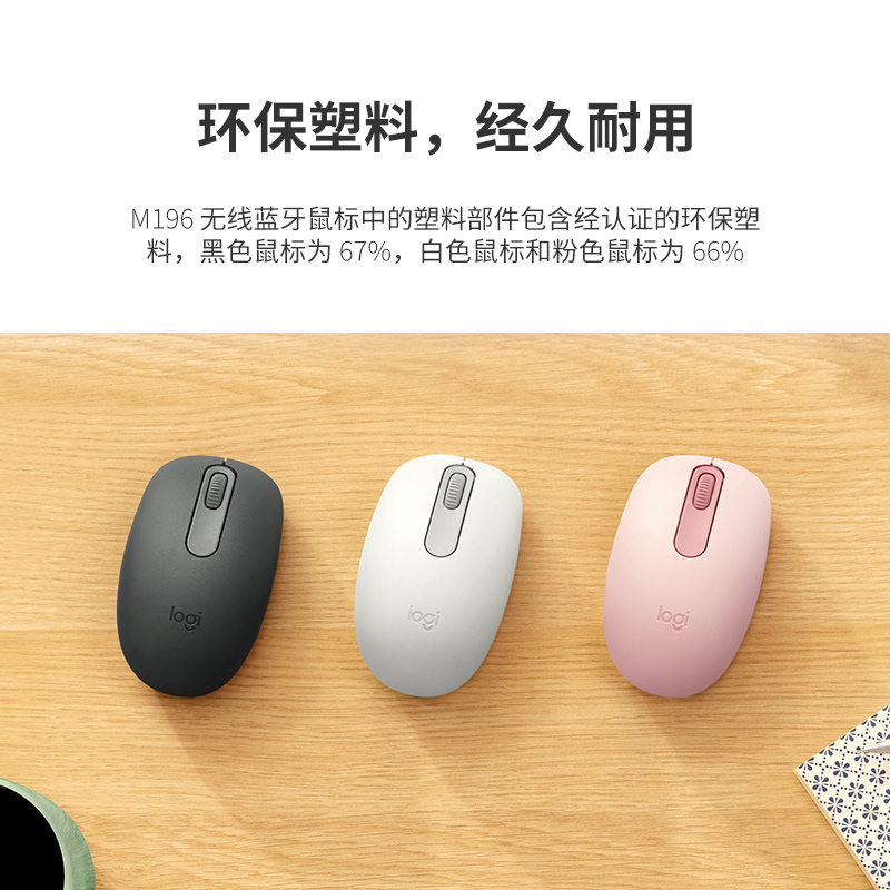罗技(Logitech)M196 无线蓝牙鼠标 办公鼠标 笔记本商务办公家用 小巧便携 对称手型 玫瑰粉高清大图
