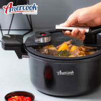 AMERCOOK阿米尔微压锅麦饭石汤锅黑色24cm 炖锅汤锅炖鸡小火慢炖低压力锅煤气灶电磁炉通用铝合金锅身5L容量