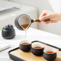 領藝 日式黑陶茶具套装家用防烫双侧把简约功夫泡茶器整套带茶盘礼盒送礼