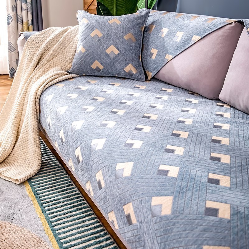 家柏饰(CORATED)北欧四季通用沙发垫防滑简约全包萬能沙发套罩布艺沙发巾沙发盖布 几何灰 90*160cm高清大图