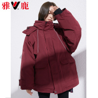 yaloo/雅鹿羽绒服女短款2018新款时尚宽松工装加厚oversize外套潮