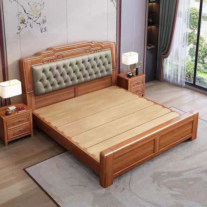 花梨色中式实木床1.5米单人床1.8米主卧双人大床高级感榫卯结构婚床高清大图