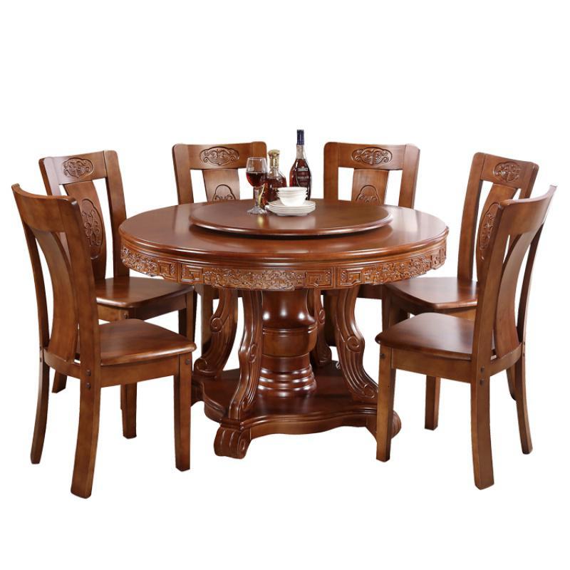 新中式实木圆桌带转盘家用餐桌椅组合橡木圆桌子现代简约圆形餐桌