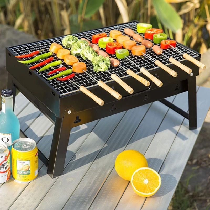 烧烤架户外木炭烧烤炉子家用便携BBQ加厚烤肉箱全套工具 长炉(60x22x32cm)1-8人 不锈钢网标准款[没有赠品]