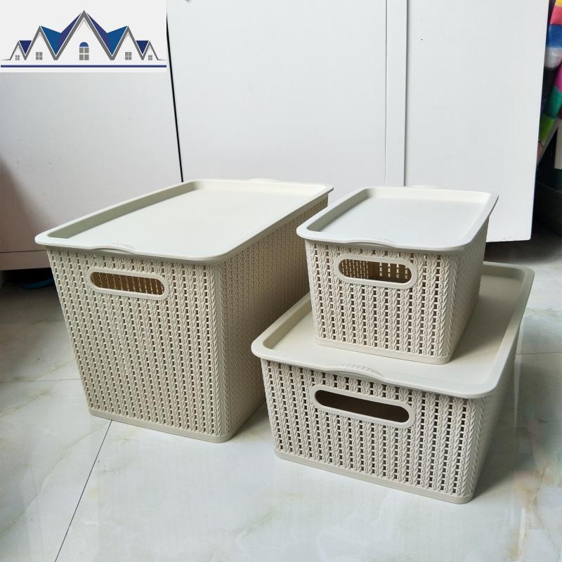 编织纹收纳筐塑料化妆品收纳箱客厅镂空桌面收纳盒带盖衣物整理箱_1_16_341 北欧米大号带盖(41*27.5*26)