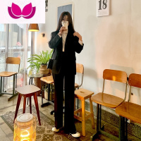 七斓2023新款韩版女西装套装气质炸街高级感职业小西服正装套 L125斤以内 黑色外套+裤子