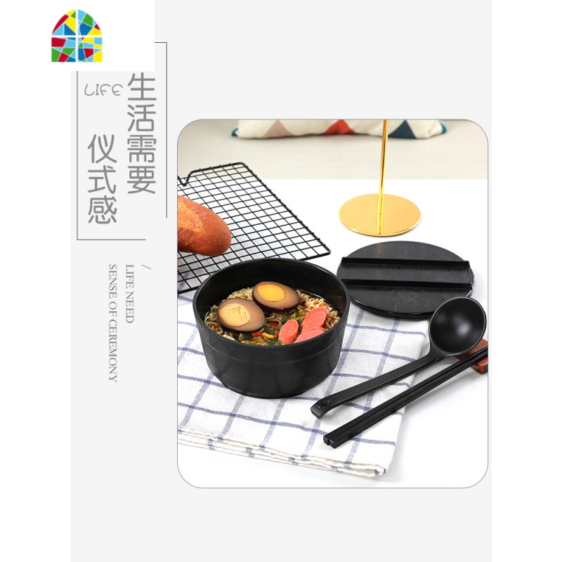 带盖日式单个大号学生宿舍饭盒碗筷套装碗易清洗非陶瓷 FENGHOU 小号粉色双耳单碗(带表情)送叉子高清大图