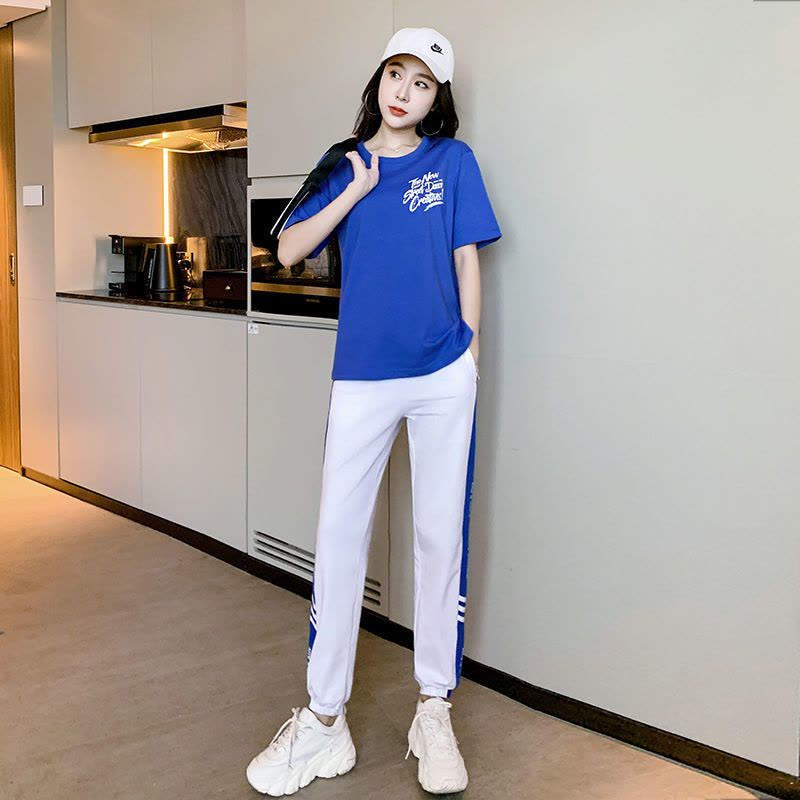 真维斯运动短袖套装女2022夏季薄款网红时尚休闲减龄长裤两件套图片