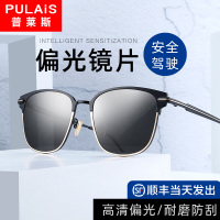 普莱斯(Pulais)偏光太阳镜男骑行驾驶蛤蟆眼镜开车司机近视墨镜3057 黑银框渐变片 （无度数）