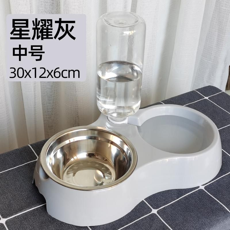 灰色中号 送水瓶+不锈钢碗 猫狗通用/加厚防摔 宠物狗碗狗盆双碗自动饮水猫碗可爱水碗狗狗食盆猫粮饭盆猫咪用品