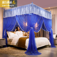 夏季蕾丝公主风三开宫廷蚊帐单人学生宿舍双人家用1.5米1.8米床三维工匠 2.0m（6.6英尺）床 天蓝色
