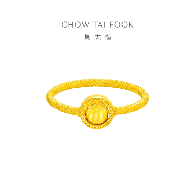 周大福ING系列时来运转猫眼足金黄金戒指 R30137精选高清大图