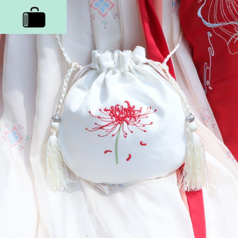 原创复古中国风包包汉服绣花手机包袋单肩斜挎包彼岸花文艺帆布包new