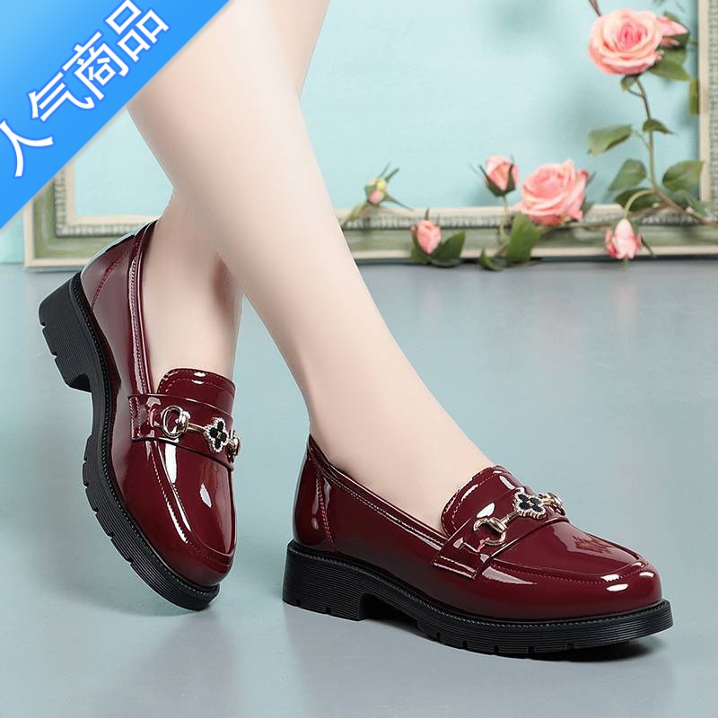 SUNTEK漆皮乐福鞋2023新款时尚软底女单鞋休闲中老年厚底低跟女鞋夏高清大图