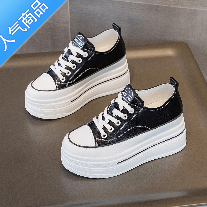 SUNTEK小个子内增高小白鞋女厚底松糕8cm2023春夏新款透气百搭小码板鞋