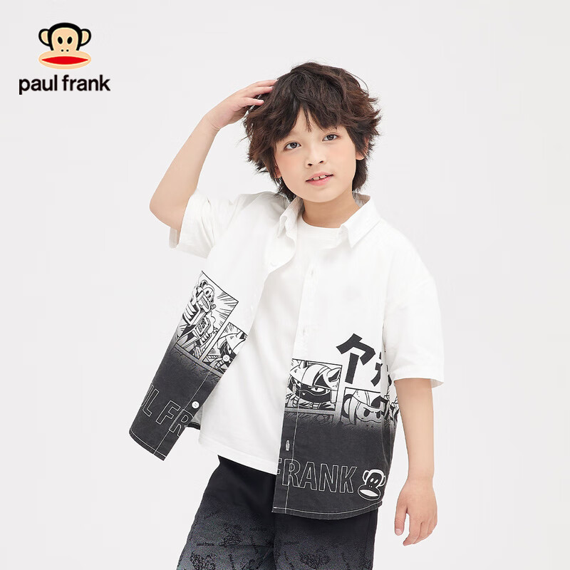 3505325026B大嘴猴(paul frank)童装儿童衬衫2023夏季潮流时尚休闲拼色简约男童衬衫 米白 120