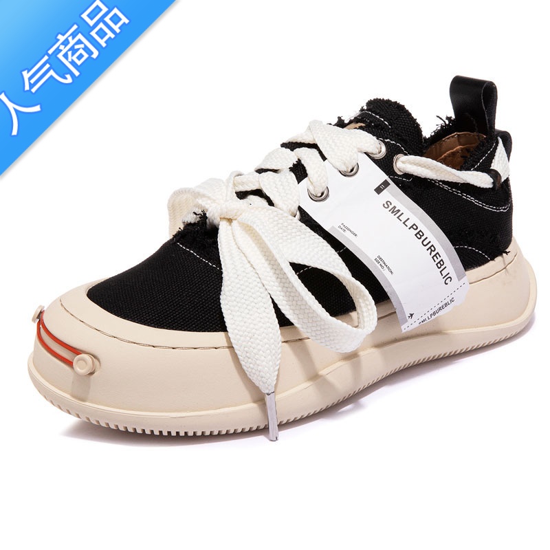 SUNTEK帆布鞋女新款网红同款开口笑小香风乞丐小白鞋时尚小众百搭休闲鞋高清大图