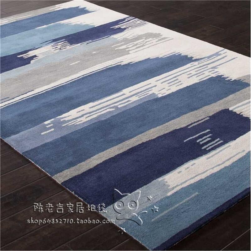 现代蓝色地中海抽象地毯客厅茶几沙地毯卧室床边美式地毯定制