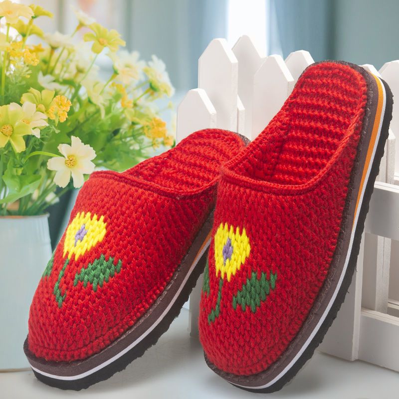 手工毛线拖鞋女鞋毛线鞋婚嫁出嫁拖鞋冬季拖鞋男女拖鞋毛线鞋成品女款