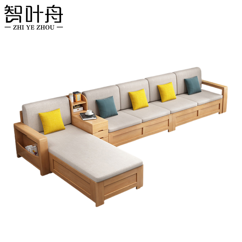 智叶舟实木沙发374*173*83cm套高清大图