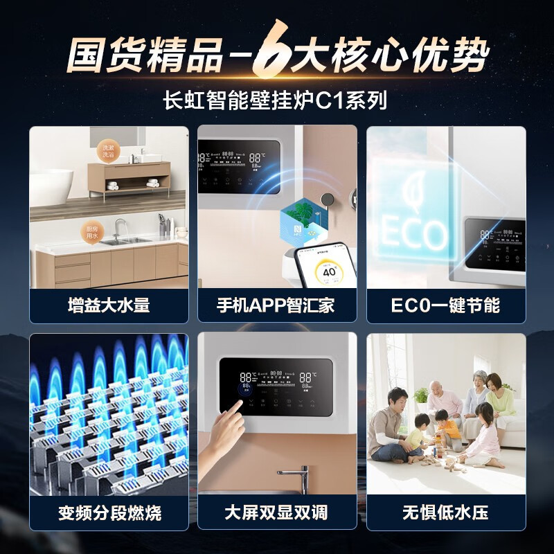 长虹(CHANGHONG)燃气壁挂炉L1PB24-C1家用双温双控供暖淋浴APP智控多段式燃烧锅炉暖气片地暖