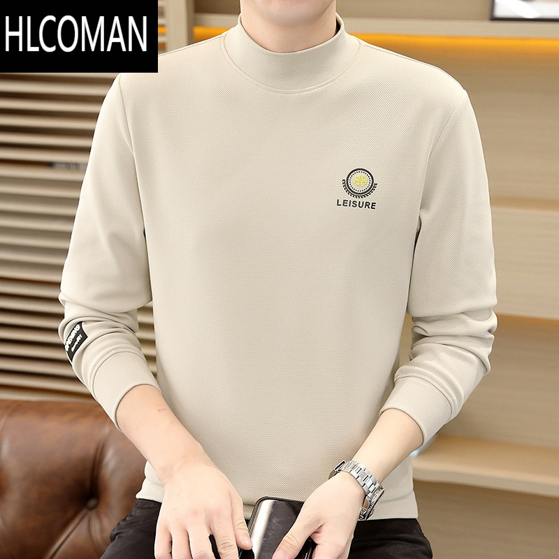 HLCOMAN2024新款装半高领卫衣男长袖打底衫修身内搭上衣男士t恤休闲