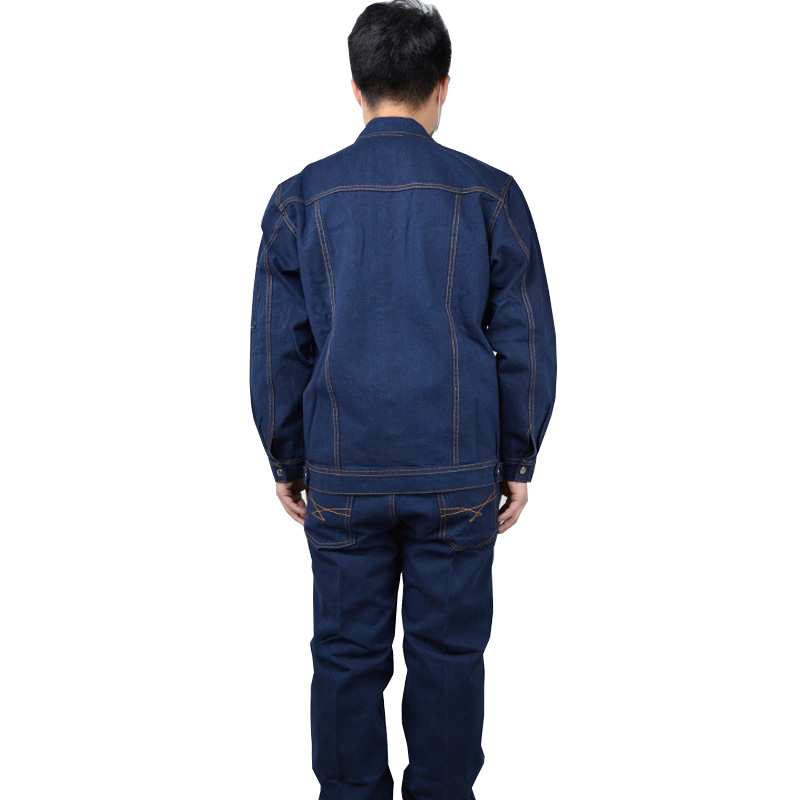 邦能之星牛仔工作服男汽修防烫电焊工人工厂车间工装长袖耐磨劳保服(一套)高清大图