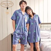 2套价情侣睡衣夏季睡裙女纯棉短袖男士套装夏天韩版家居服加大码