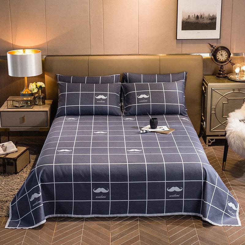 美帮汇全棉老粗布床单单件加厚老帆布棉麻单人床1.5米双人亚麻被单全棉 老粗布纯棉床单-绅士风范 245*270cm