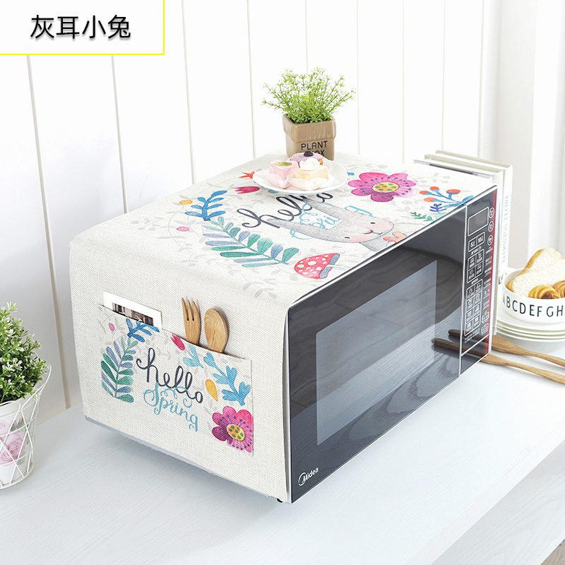 家用微波炉罩保护防尘罩防水盖布布艺烤箱防尘布冰箱防灰尘遮盖巾 蓝底麋鹿 洗衣机、小冰箱通用(130*50cm)升级防水高清大图