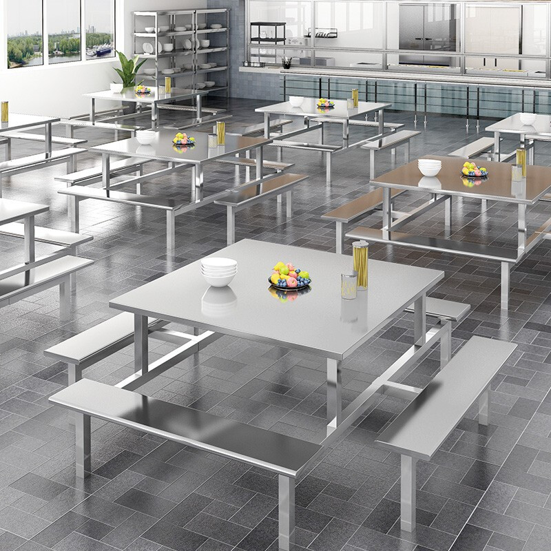 绵冠MIANGUAN餐桌学生食堂公司职员餐桌户外桌椅一体小吃店餐桌长方形高清大图