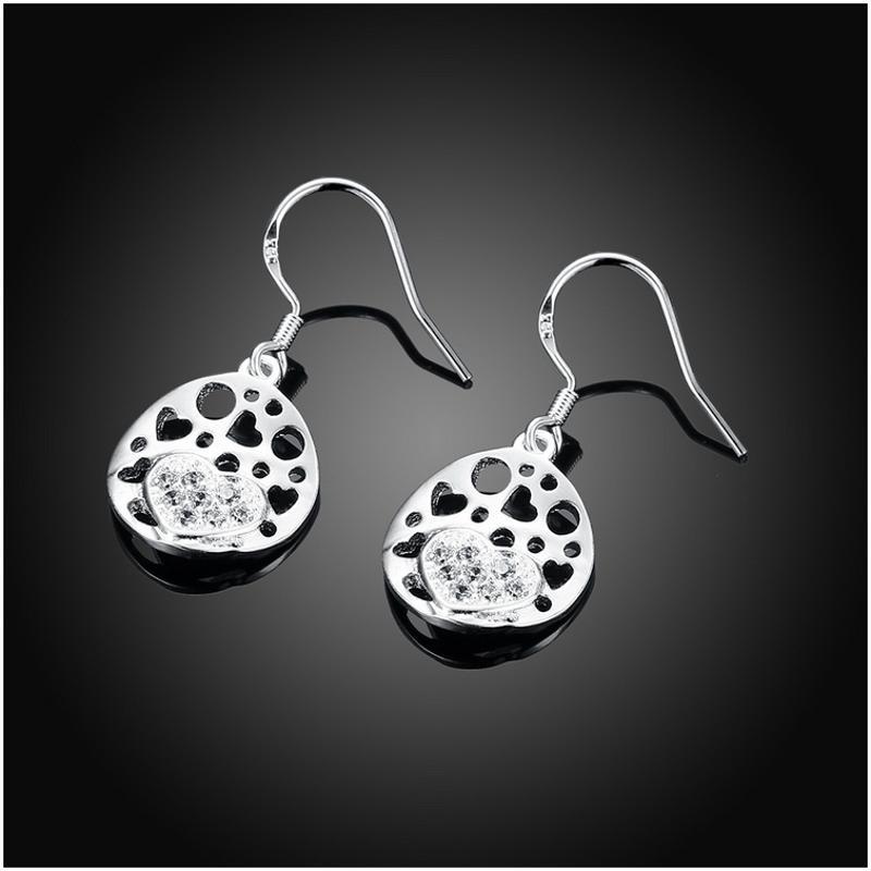 E787Women Silver Earrings 镀纯银水晶镂空精致日韩版女耳饰耳环送女朋友七夕情人节礼物