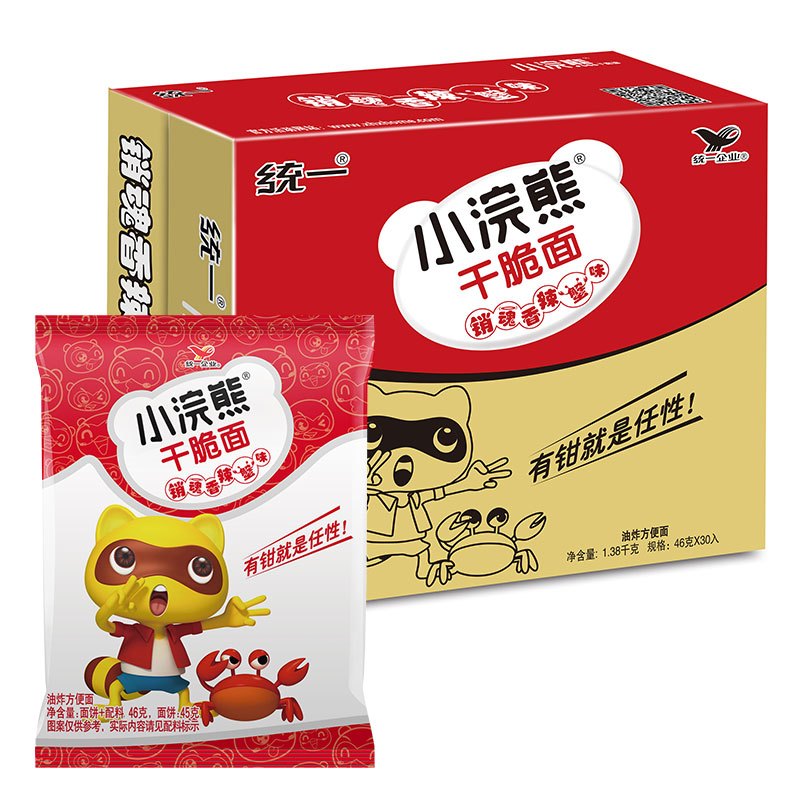 统一 小浣熊 销魂香辣蟹味 干脆面 30包 整箱装