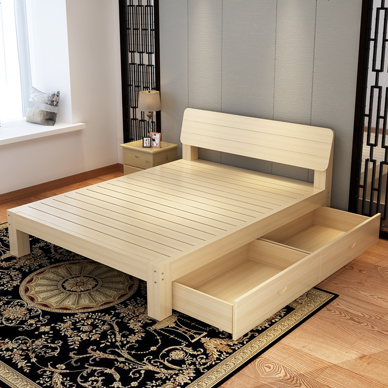 顾致>实木床现代简约1.5米主卧松木双人床1.8米经济型出租房1.